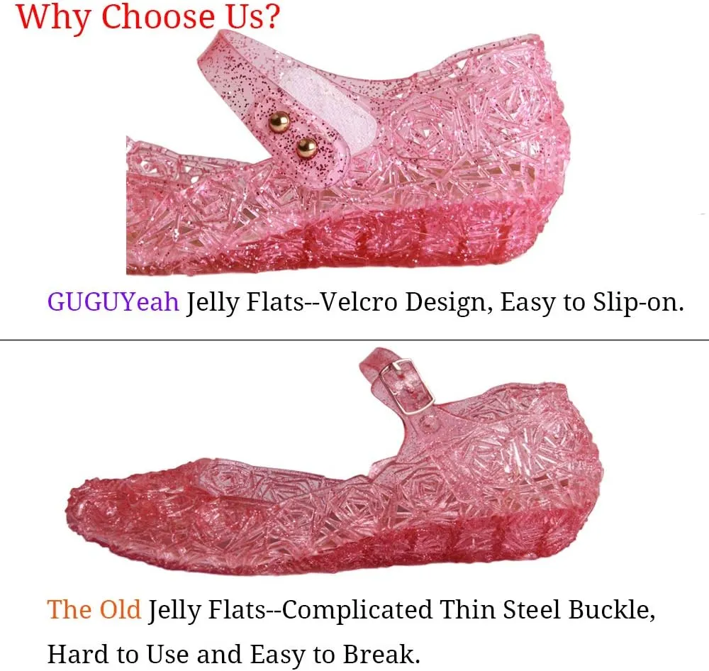 GUGUYeah Princess Costumes Jelly Flats Shoes, Cosplay Birthday Party Dress Up Sandals for Little Girls, Toddler or Kids