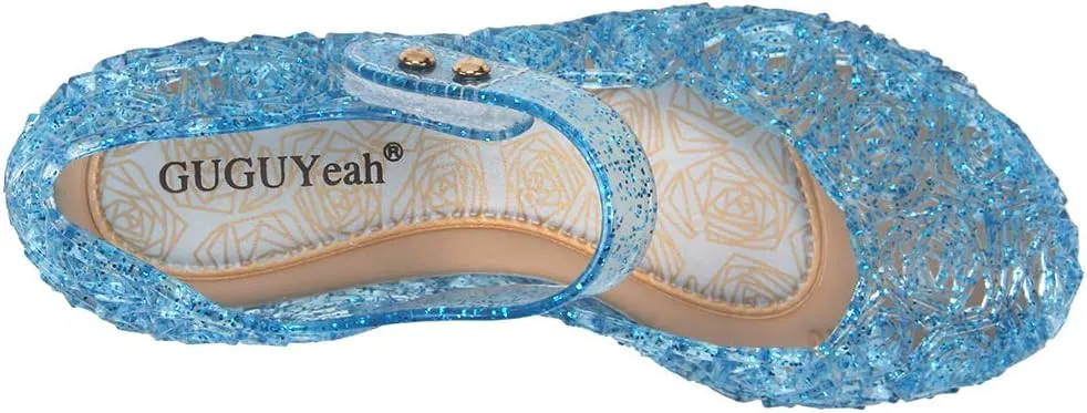 GUGUYeah Princess Costumes Jelly Flats Shoes, Cosplay Birthday Party Dress Up Sandals for Little Girls, Toddler or Kids