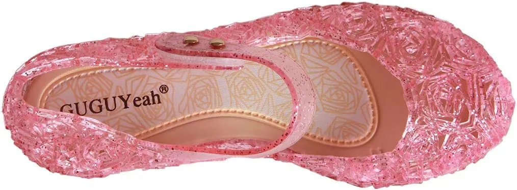 GUGUYeah Princess Costumes Jelly Flats Shoes, Cosplay Birthday Party Dress Up Sandals for Little Girls, Toddler or Kids