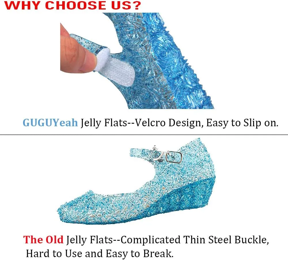 GUGUYeah Princess Costumes Jelly Flats Shoes, Cosplay Birthday Party Dress Up Sandals for Little Girls, Toddler or Kids