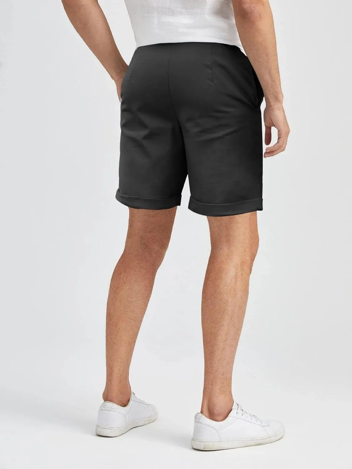 Men's Linen Casual Classic Short Elastic Waist Summer Beach Lightweight Board Slim-Fit with Pockets