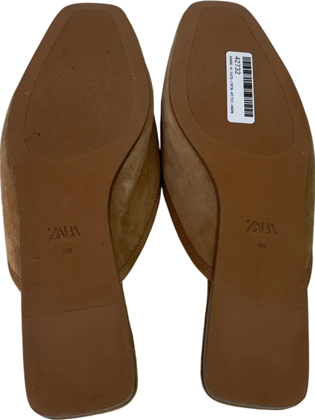 ZARA Beige Suede Bow Tie Flats UK 7 EU 40 👠