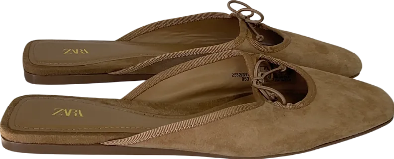 ZARA Beige Suede Bow Tie Flats UK 7 EU 40 👠